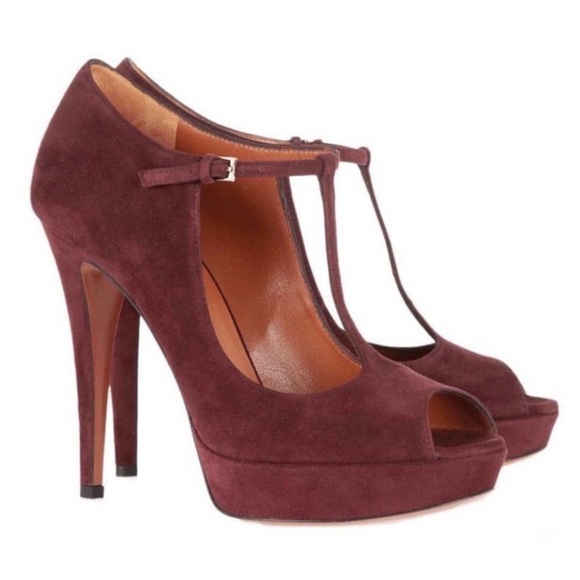 GUCCI Scarlatto Rose Mauve Suede Betty T-Strap Open Toe Platform Pump - Picture 7 of 11